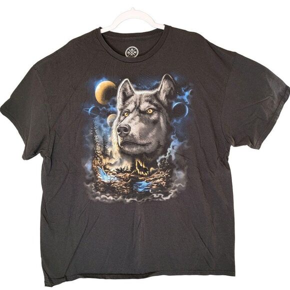 DOM Other - DOM Wolf Graphic Tshirt Black Mens 2XL Short Sleeve Wilderness Moon Outdoor